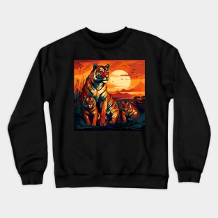 Tiger Family Sitting Together Crewneck Sweatshirt